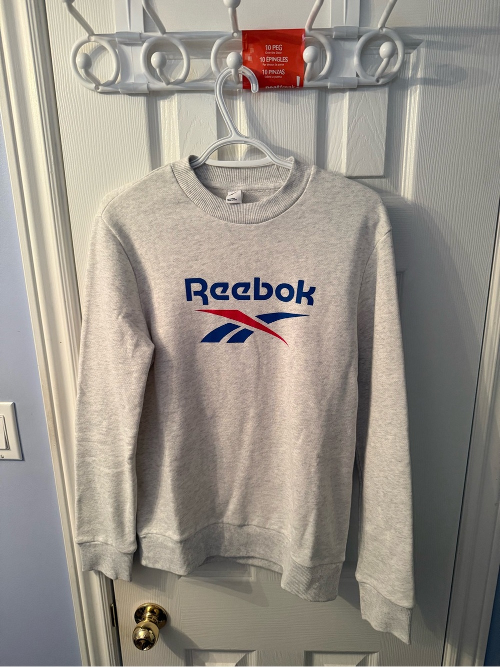 Reebok Light Gray Crewneck Sweatshirt with Blue and Red Logo